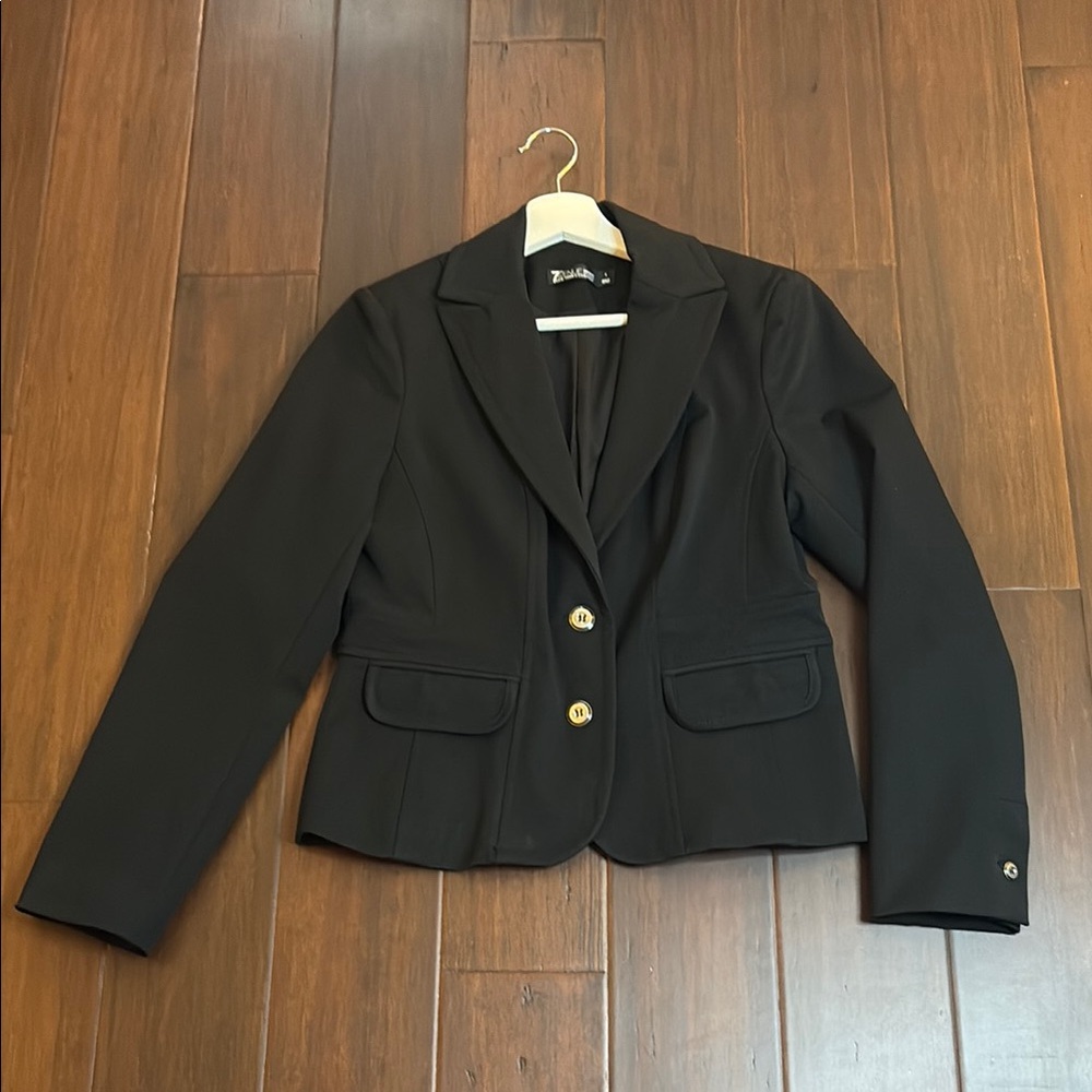 Chic Black Blazer with Gold Buttons